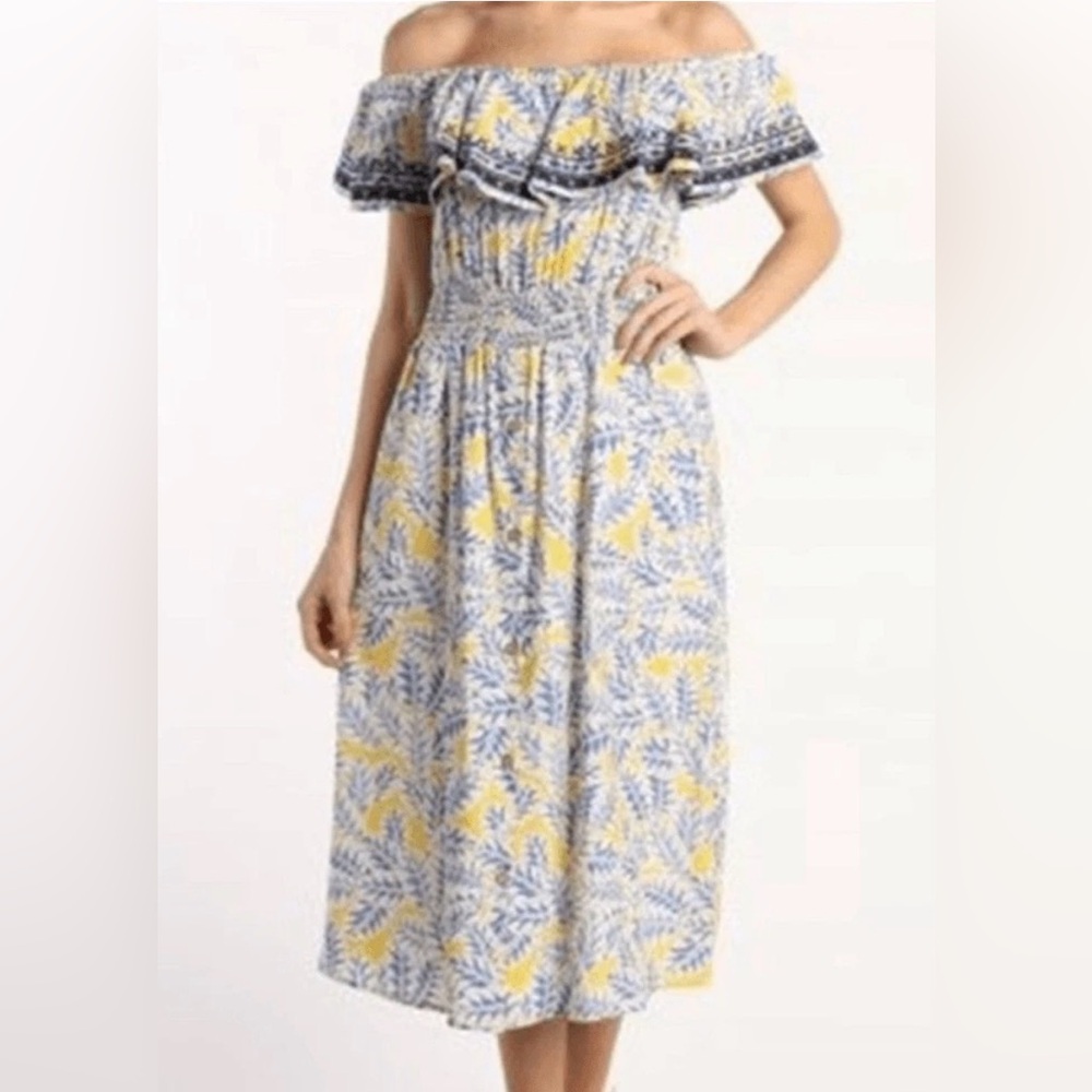 Skies Are Blue Yellow & Blue Off the Shoulder Floral Maxi Dress